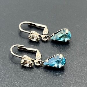 Sorrelli Faceted Aquamarine Blue Swarovski Crystal Teardrop Lever Back earrings